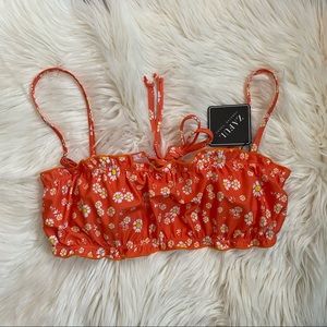 NWT Zaful Orange Floral Bikini Top